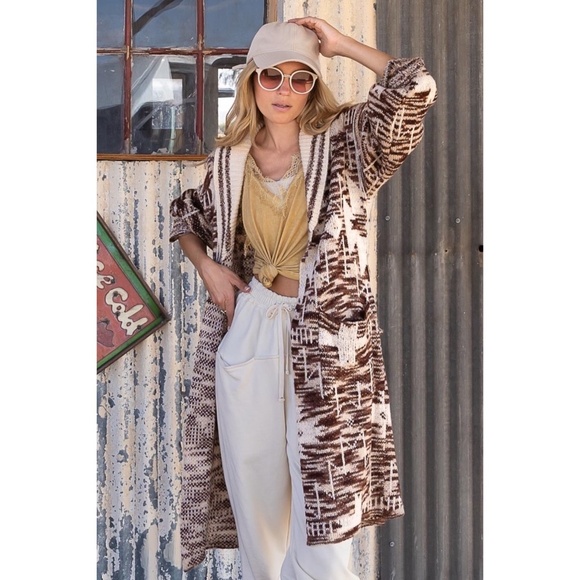 POL Beige & Brown Aztec Belted Knit Cardigan - Picture 6 of 9